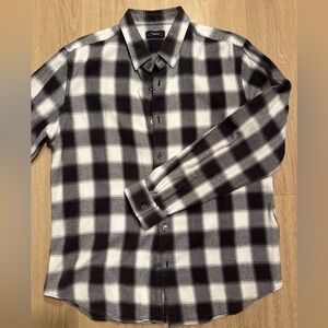 Theory Men's Checkered/Plaid Button Up Dark Brown & White